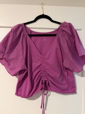 Maeve Magenta Ruched V-Neck Crop Top